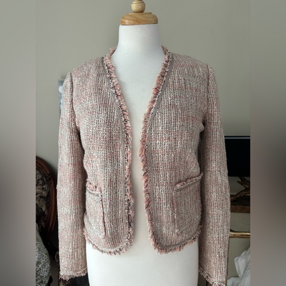 Rebecca Taylor soft Pink Tweed Jacket with Fringe 6 - Picture 1 of 3